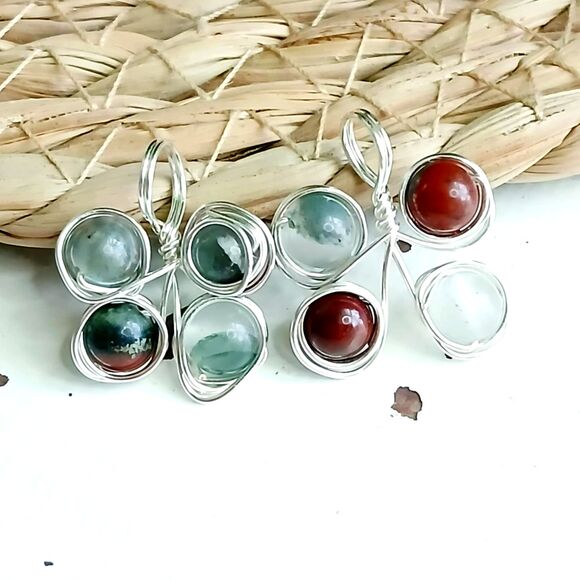 Bloodstone Beaded Butterfly Pendant, Gemstone Pendant, Wire Wrapped 1" - Picture 3 of 5